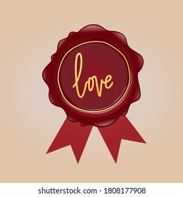 Vintage wax seal with love sign.Vector illustration of vintage love mail concept design.
