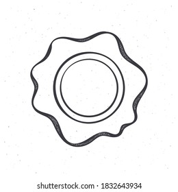 Vintage wax seal. Outline. Security stamp for retro mail. Symbol of secret message. Vector illustration. Hand drawn sketch. Isolated white background. Graphic design for packaging, menus, signboards