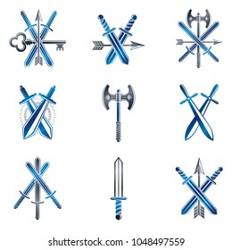 Vintage Weapon Emblems set. Heraldic coat of arms decorative emblems collection.