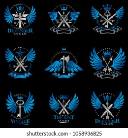 Vintage Weapon Emblems set. Heraldic coat of arms decorative emblems collection.