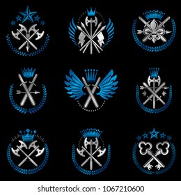 Vintage Weapon Emblems set. Heraldic signs vector vintage elements collection.
