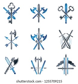 Vintage Weapon Emblems set. Heraldic coat of arms decorative emblems collection.