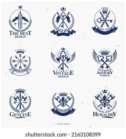 Vintage Weapon Emblems set. Heraldic Coat of Arms, vintage vector emblems collection.
