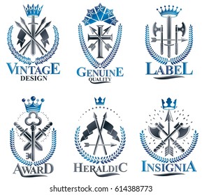 Vintage Weapon Emblems set. Heraldic Coat of Arms, vintage vector emblems collection.