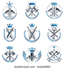 Vintage Weapon Emblems set. Heraldic coat of arms decorative emblems collection.