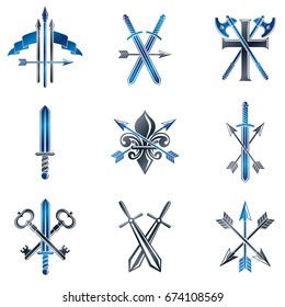 Vintage Weapon Emblems set. Heraldic signs vector vintage elements collection.