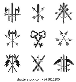 Vintage Weapon Emblems set. Heraldic Coat of Arms, vintage vector emblems collection.