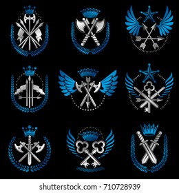 Vintage Weapon Emblems set. Heraldic Coat of Arms, vintage vector emblems collection.