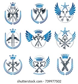 Vintage Weapon Emblems set. Heraldic Coat of Arms, vintage vector emblems collection.