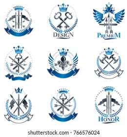 Vintage Weapon Emblems set. Heraldic Coat of Arms, vintage vector emblems collection.