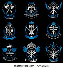 Vintage Weapon Emblems set. Heraldic Coat of Arms, vintage vector emblems collection.