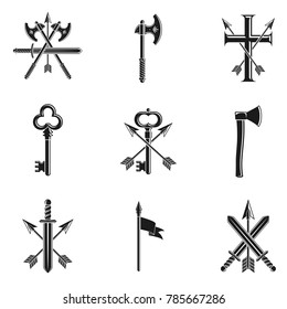 Vintage Weapon Emblems set. Heraldic coat of arms decorative emblems collection.