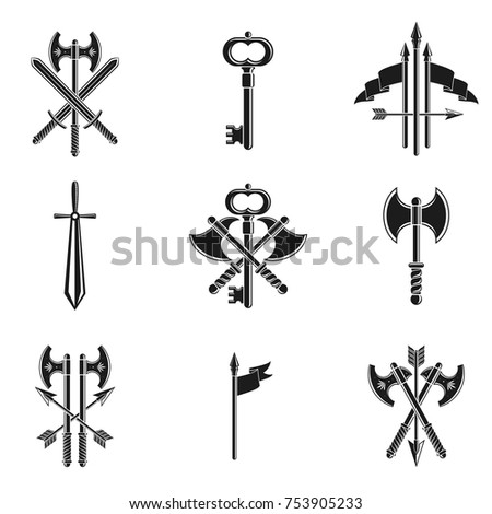 Vintage Weapon Emblems set. Heraldic coat of arms decorative emblems collection.