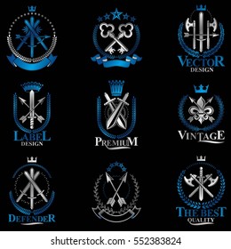 Vintage Weapon Emblems set. Vintage vector design elements collection. Retro style label, heraldry.