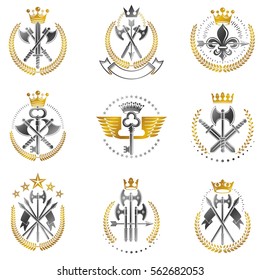 Vintage Weapon Emblems set. Vintage vector design elements collection. Retro style label, heraldry.