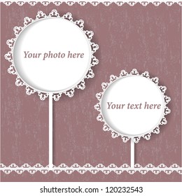 Vintage Web design template. Paper windows with lace edges.