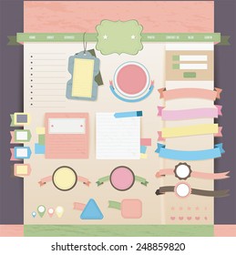 Vintage web and tags design layout in old pastel color, create by vector 