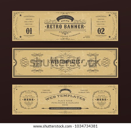 
Vintage Website Banners Templates/
Illustration of a set of retro design web header templates, with banners, floral patterns and ornaments on chalkboard wide background