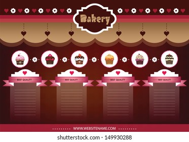 Vintage Website Template for Bakery, Sweet shop and Cafe . Vector Illustration. EPS10