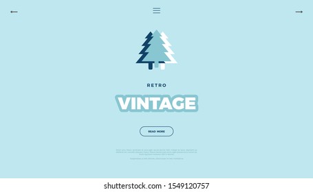 Vintage website template. Retro style vector colorful background, cute farm illustration design with pine trees for poster or web page