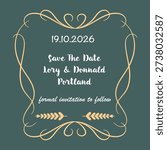 Vintage Wedding Border Save the Date Hand Drawn Luxury Template.Vector Illustration