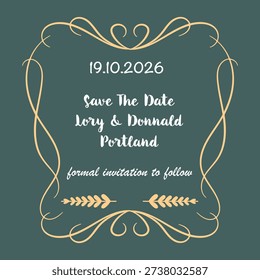 Vintage Wedding Border Save the Date Hand Drawn Luxury Template.Vector Illustration