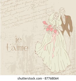 Vintage Wedding Card - for design, invitation, congratulation, scrapbook