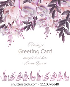 Vintage Wedding card with floral decor Vector. Beautiful flowers template. Spring Summer Invitation design realistic 3d illustration