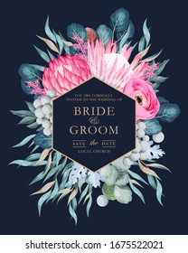 Vintage wedding card with flowers and greenery