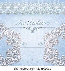 Vintage Wedding card or invitation with abstract lace seamless background and borders. vector