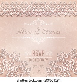 Vintage Wedding card or invitation with abstract lace seamless background and borders. vector