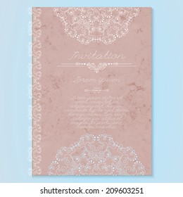 Vintage Wedding card or invitation with abstract lace background and borders