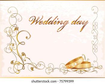 Vintage wedding card with rings.