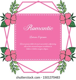Vintage wedding card romantic with pink flower frame on a white background. Vector