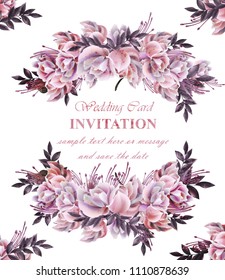 Vintage Wedding card with roses wreath Vector. Beautiful flowers garland. Invitation elegant decor realistic 3d illustration