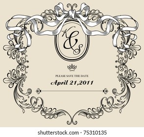 Vintage wedding card, save the date