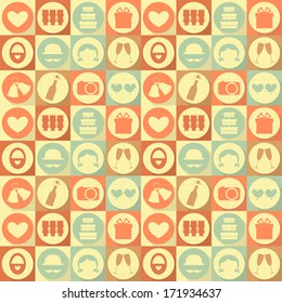 Vintage Wedding Card Seamless Background in Retro Style. Flat Design. Vector Illustration.