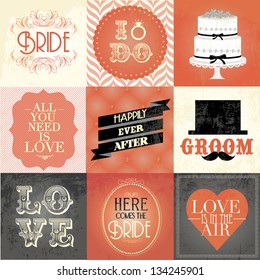 vintage wedding card /sticker template illustration/vector