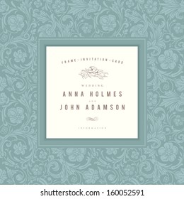 Vintage wedding card vector. Emerald frame with an ornament in baroque style.