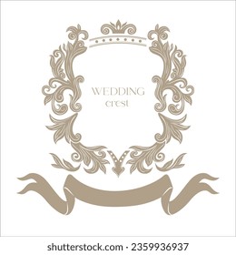 Vintage Wedding Crest with Floral Decor. Vector.