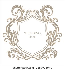 Vintage Wedding Crest with Floral Decor. Vector.
