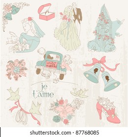 Vintage Wedding Design Elements - for Scrapbook, Invitation in vector