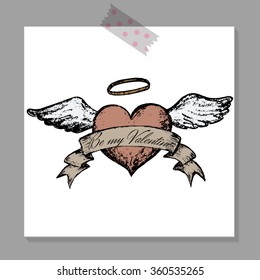 Vintage wedding design template. Vector hand drawn sketched illustration. Valentine's Day greeting card template.