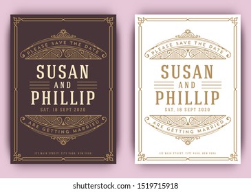 Vintage wedding invitation. 20 colors layouts. Save the date. Vector illustration