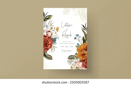 Invitación de boda vintage con hermosa acuarela floral de otoño