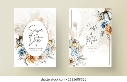 Vintage wedding invitation with beautiful flower and pumpkin