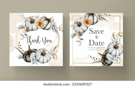 Vintage wedding invitation with beautiful flower and pumpkin