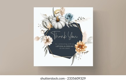 Vintage wedding invitation with beautiful flower and pumpkin