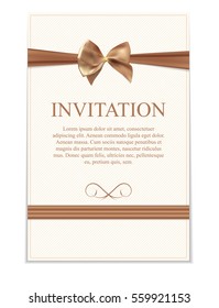 Vintage Wedding Invitation with Bow and Ribbon Template Vector Illutsration EPS10