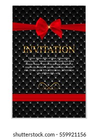 Vintage Wedding Invitation with Bow and Ribbon Template Vector Illutsration EPS10